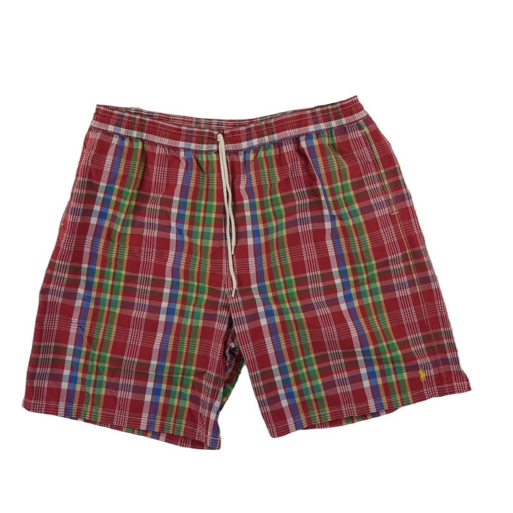 Polo Ralph Lauren Swim Trunks Men's 2XB Red Madras Plaid Mesh Lined Drawstring